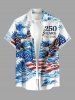 Patriotic American Flag Eagle Sea Waves Print Buttons Pocket Shirt For Men -  