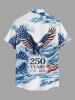 Patriotic American Flag Eagle Sea Waves Print Buttons Pocket Shirt For Men -  