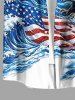 Patriotic American Flag Eagle Sea Waves Print Buttons Pocket Shirt For Men -  