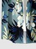 Plus Size Hibiscus Flower Tropical Leaf Print Buttons Pocket Hawaii Shirt For Men -  
