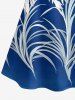 Flower Leaf Print Cold Shoulder Ruffles Cover Hawaii Blouse - Bleu S
