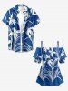 Flower Leaf Print Cold Shoulder Ruffles Cover Hawaii Blouse - Bleu S