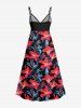 Plus Size Hibiscus Flower Leaf Print Surplice Hawaii Cami Dress -  