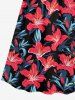 Plus Size Hibiscus Flower Leaf Print Surplice Hawaii Cami Dress -  