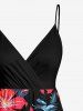 Plus Size Hibiscus Flower Leaf Print Surplice Hawaii Cami Dress -  