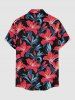 Hibiscus Flower Leaf Print Buttons Pocket Hawaii Shirt For Men -  