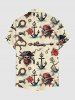Skull Pirate Rose Flower Anchor Print Buttons Pocket Hawaii Shirt For Men - Beige M