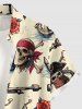 Skull Pirate Rose Flower Anchor Print Buttons Pocket Hawaii Shirt For Men - Beige M