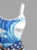 Patriotic American Flag Eagle Sea Waves Print Tank Dress -  
