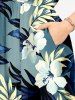 Hibiscus Flower Tropical Leaf Print Split Hawaii Midi Dress - Paon Bleu 2X