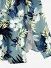 Hibiscus Flower Tropical Leaf Print Split Hawaii Midi Dress - Paon Bleu 2X