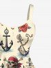 Skull Pirate Rose Flower Anchor Print Hawaii Tank Dress - Beige 6X