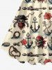 Skull Pirate Rose Flower Anchor Print Hawaii Tank Dress - Beige 6X