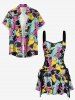 Colorful Sharks Print Lace Up Hawaii Tank Dress -  