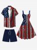 Chemise à paillettes grande taille avec imprimé drapeau américain patriotique et poche boutonnée pour homme - Rouge foncé M