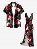 Flower Leaf Branch Print Hawaii Ruffles Split Dress -  