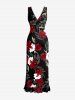 Flower Leaf Branch Print Hawaii Ruffles Split Dress -  