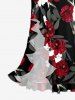 Flower Leaf Branch Print Hawaii Ruffles Split Dress -  