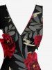 Flower Leaf Branch Print Hawaii Ruffles Split Dress -  