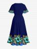 Hibiscus Flower Leopard Leaf Print Hawaii Split Pocket A Line Midi Dress -  
