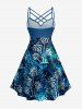 Coconut Tree Galaxy Print Hawaii Ruched Crisscross Strappy A Line Dress -  