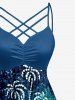 Coconut Tree Galaxy Print Hawaii Ruched Crisscross Strappy A Line Dress -  