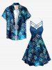 Coconut Tree Galaxy Print Hawaii Ruched Crisscross Strappy A Line Dress -  