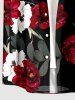 Flower Leaf Branch Print Hawaii Button Pocket Shirt For Men -  