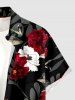 Flower Leaf Branch Print Hawaii Button Pocket Shirt For Men -  