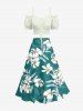 Flower Leaf Print Hawaii Split A Line Skirt -  