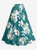 Flower Leaf Print Hawaii Split A Line Skirt -  