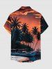 Coconut Tree Ombre Sky Print Hawaii Button Pocket Shirt For Men - Couleur Caramel 5XL