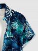 Plus Size Coconut Tree Ombre Galaxy Print Hawaii Button Pocket Shirt For Men -  