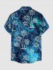 Plus Size Coconut Tree Ombre Galaxy Print Hawaii Button Pocket Shirt For Men - Bleu 3XL