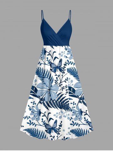 Robe caraco cache-cœur à imprimé tropical fleurs et feuilles Hawaï - CADETBLUE - 6X