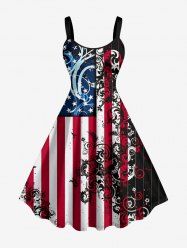 Patriotic American Flag Floral Pattern Print Tank Dress -  