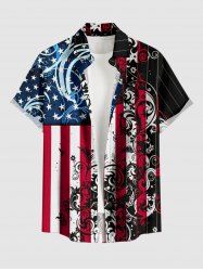 Patriotic American Flag Floral Pattern Print Buttons Pocket Shirt For Men -  