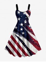Patriotic American Flag Paint Splatter Print Tank Dress - Bleu profond 6X