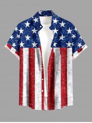 Patriotic American Flag Sparkling Sequin 3D Print Buttons Pocket Shirt For Men -  