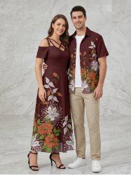 Flower Leaf Branch Print Matching Hawaii Beach Outfit For Couples - Café profond 