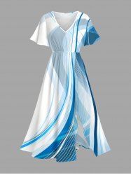 Plus Size Curve Light Beam Print Split Midi Dress - Bleu Toile de Jean 6X