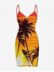 Coconut Tree Sun Ombre Print Convertible Hawaii Beach Cover - Brun Doré 6X