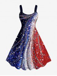 Patriotic American Flag Sparkling Sequin 3D Print Tank Dress -  