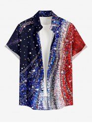 Patriotic American Flag Sparkling Sequin 3D Print Buttons Pocket Shirt For Men -  