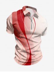 Curve Ombre Print Hawaii Zipper Polo Shirt For Men - CORAL ROSE S