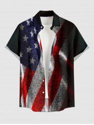Glitter Patriotic American Flag Print Button Pocket Shirt For Men - Noir 3XL