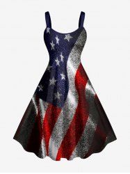 Glitter Patriotic American Flag Print A Line Dress -  
