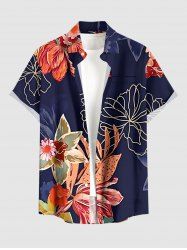 Flower Tropical Leaf Print Hawaii Button Pocket Shirt For Men -  