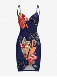 Flower Tropical Leaf Print Hawaii Convertible Beach Cover Up - Cadetblue 4X