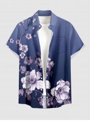 Chemise hawaïenne pour homme, imprimé dégradé fleurs et branches, boutons et poche - Bleu 5XL